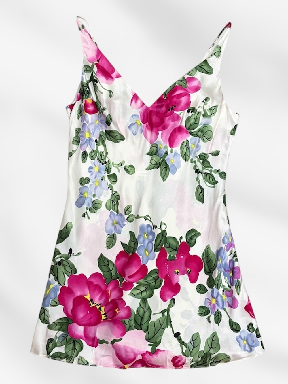 Vintage Victoria's Secret Silk Floral Mini Slip Dress, Pink Heart Tag, Sz M